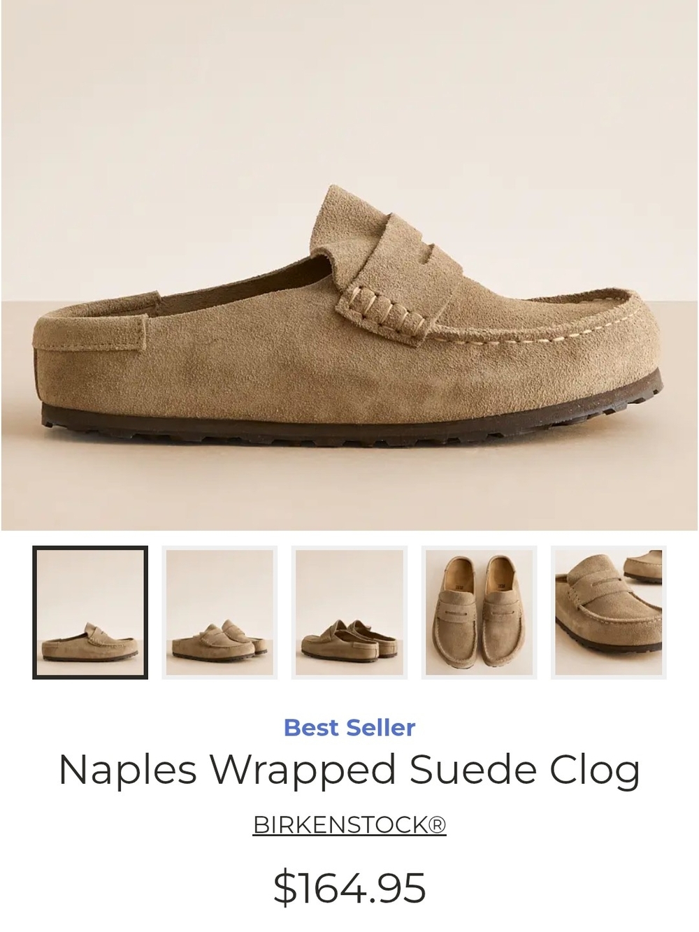 Birkenstock Naples Suede Penny Clog — Beige/Tan